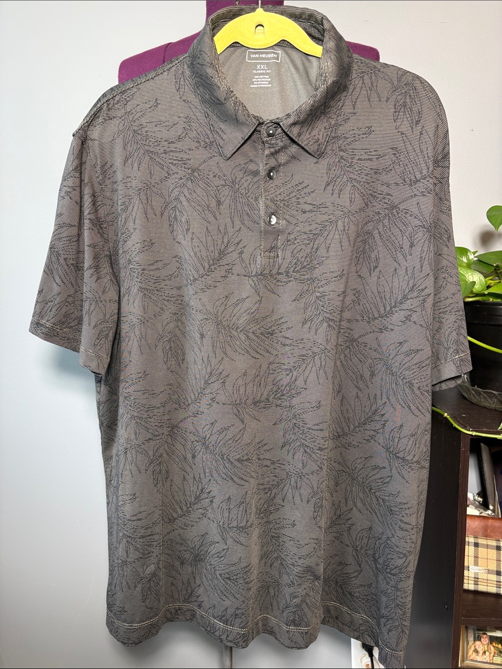 Van Heusen Gray Leaf-Print Polo Shirt
